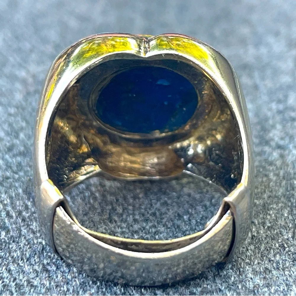 LE MONDE LE BIJOUX Lapis Lazuli stone in 925 sterling flower setting, sz8, 12.8g - Picture 4 of 13